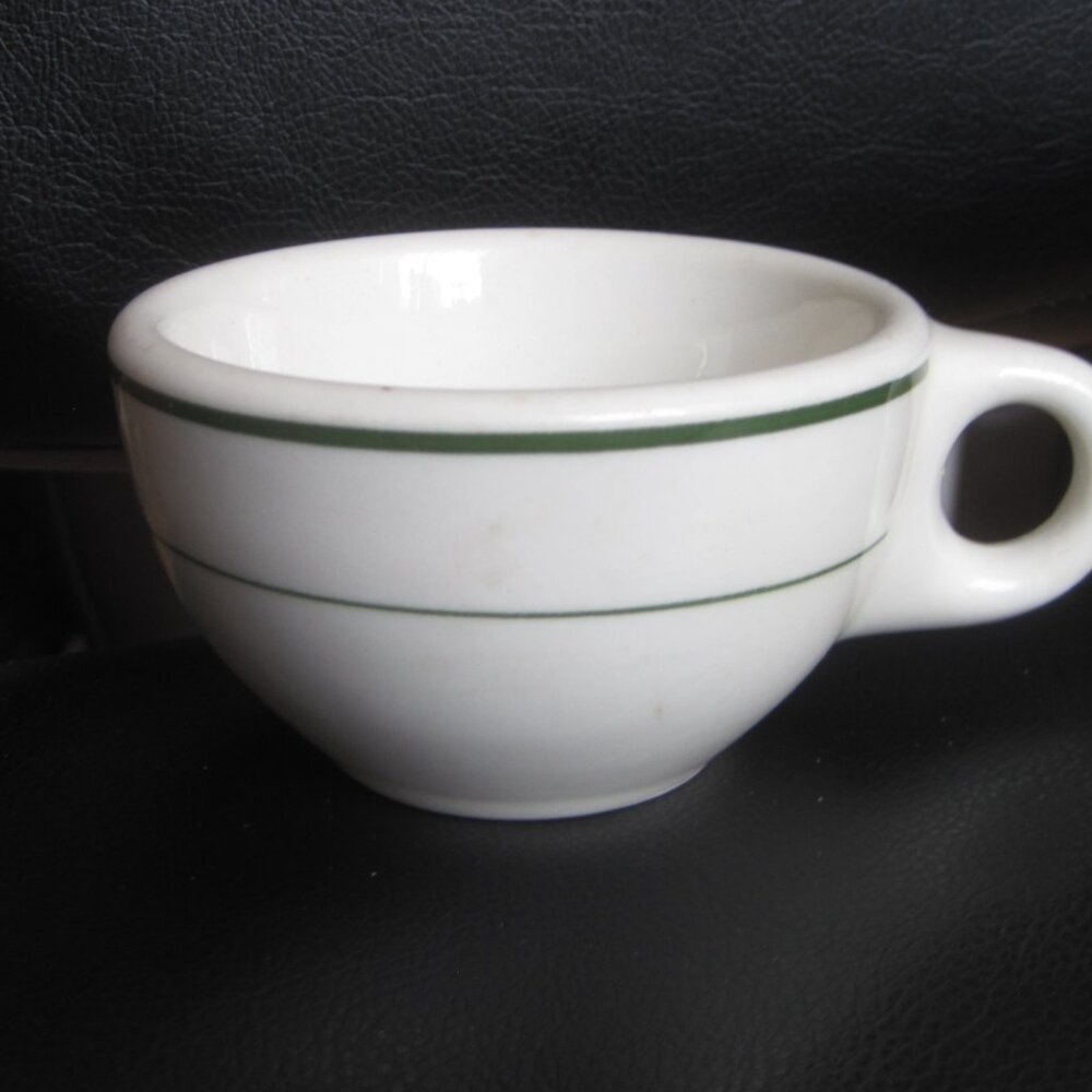 Vintage Wallace China Restaurant Ware Tea Coffee Cup White Green Stripe